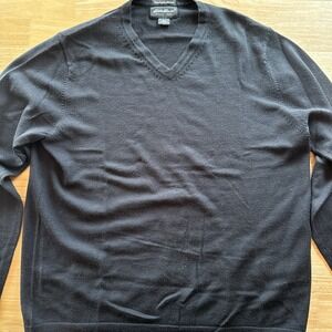 Eddie Bauer Fine Italian Merino Wool Black V Neck Sweater Mens Sz L